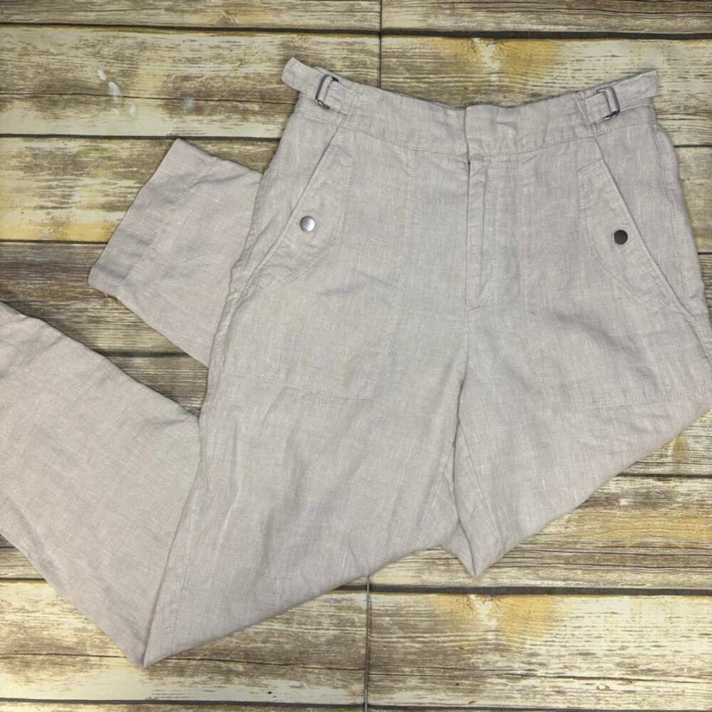 Athleta 100% Linen Woven Tan Relaxed Straight Leg Beachy Trousers Womens Sz 4